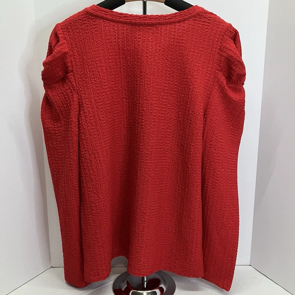 LOFT Womens Red Textured Puff Knotted Sleeve Long Sleeve‎ Shirt Size XL